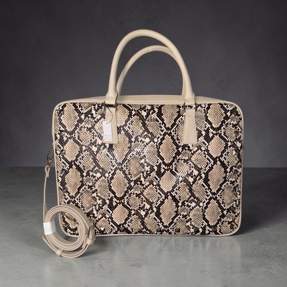White House Black Market NWT Snake Print Studded Satchel Crossbody Laptop Bag